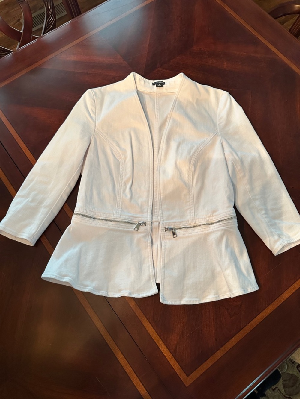 new directions Cream Zip-Detail Peplum Blazer